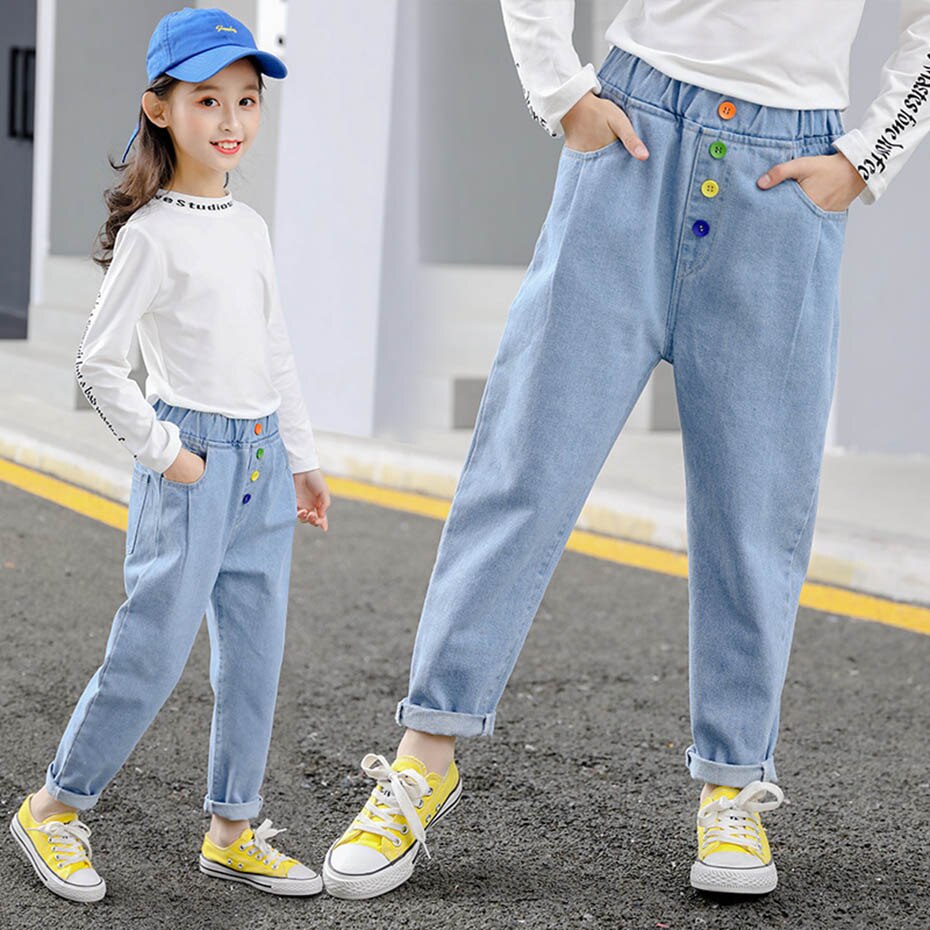 Grandes filles jean coloré bouton jean enfants fille adolescent jean enfant Style décontracté enfants jean vêtements 6 8 10 12 14