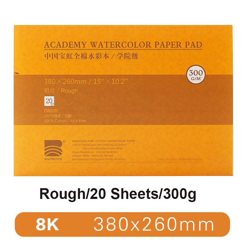 BAOHONG – papier aquarelle pour artistes, tampon texturé pour peinture, crayon, encre, charbon de bois, Pastel et acrylique, 20 feuilles 300 g/m², blanc: 8K Academy Rou