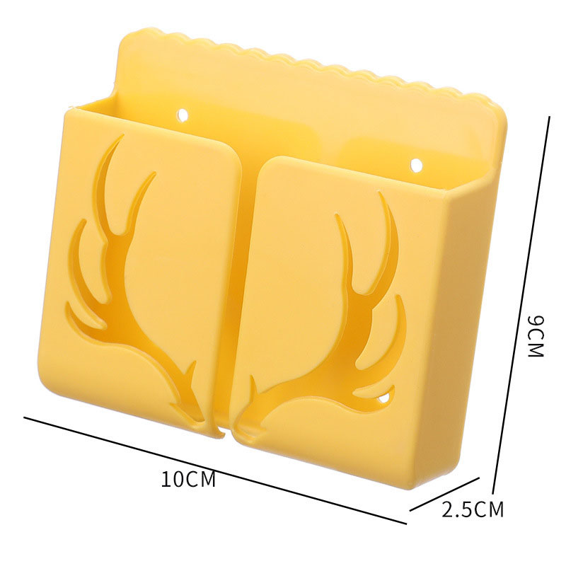 Wandmontage Opbergdoos Afstandsbediening Organizer Mobiele Telefoon Opladen Stand Zelf Kleverige Muur Plank Telefoon Plug Houder: Antlers Yellow