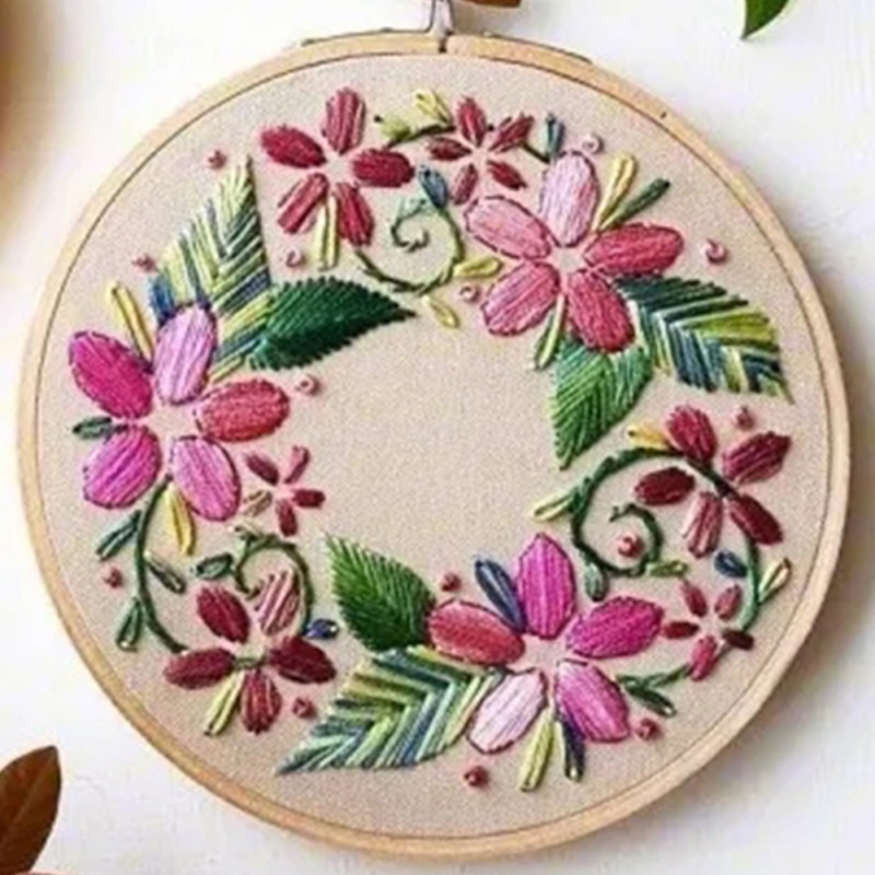 3D Embroidery DIY Kit Flowers Pattern Cross Stitch Bamboo Embroidery Hoop Handmade Crafts Sewing Supplies