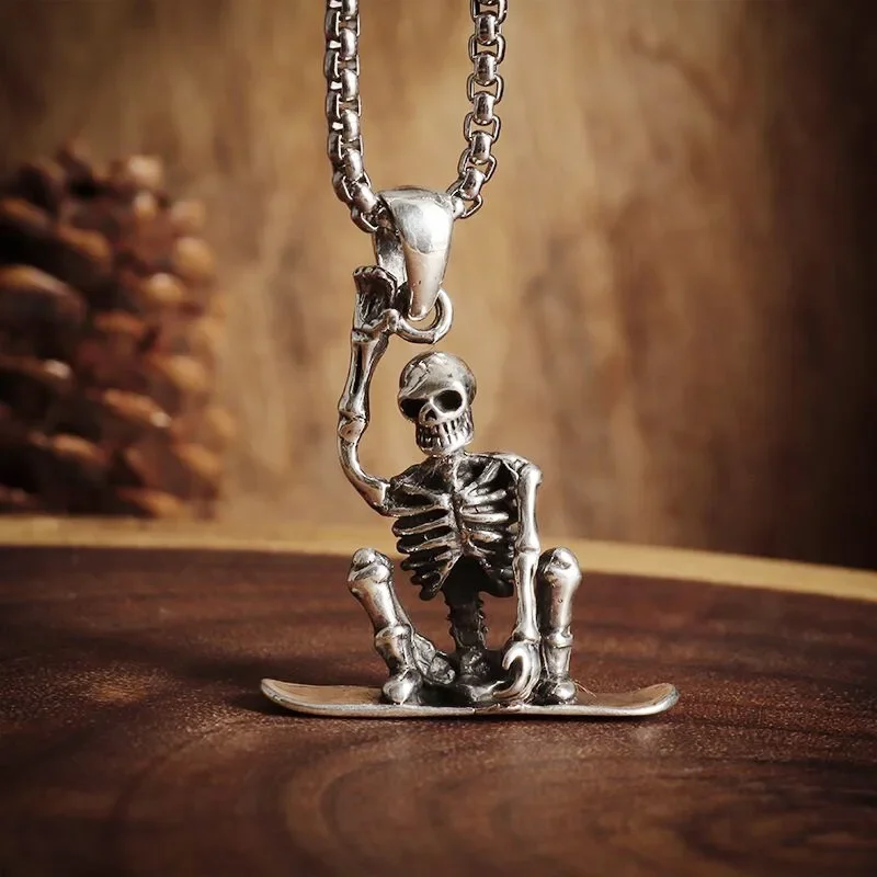 Colgante de calavera de cautiverio Chapado en plata, collar de motociclista Punk Rock para hombre, accesorio de joyería gótica de Halloween