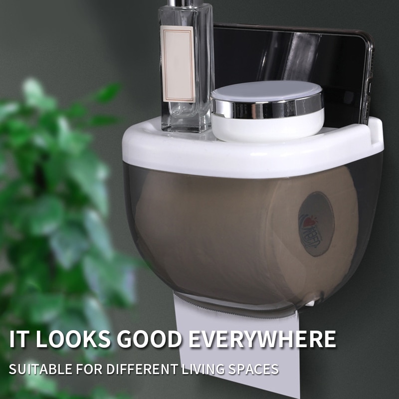 Wall Mount Toilet Paper Holder Shelf Tissue Box Waterproof Toilet Paper Tray Roll Paper Tube Bathroom Storage Box Organizer top