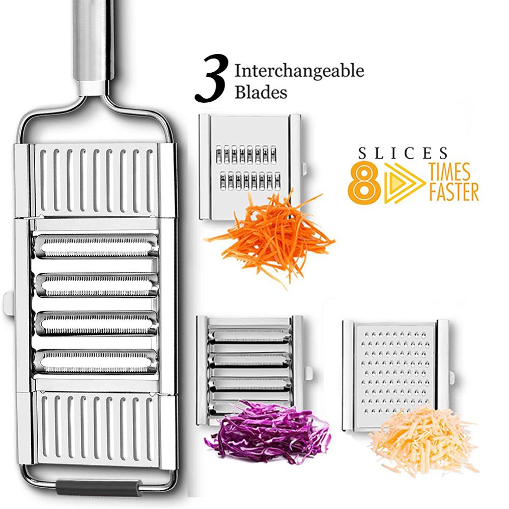 Multifunctional Mandoline Slicer Fruit Potato Peeler Vegetable Cutter Carrot Grater Kitchen Tools Basket Vegetable Slicer: 3 blades