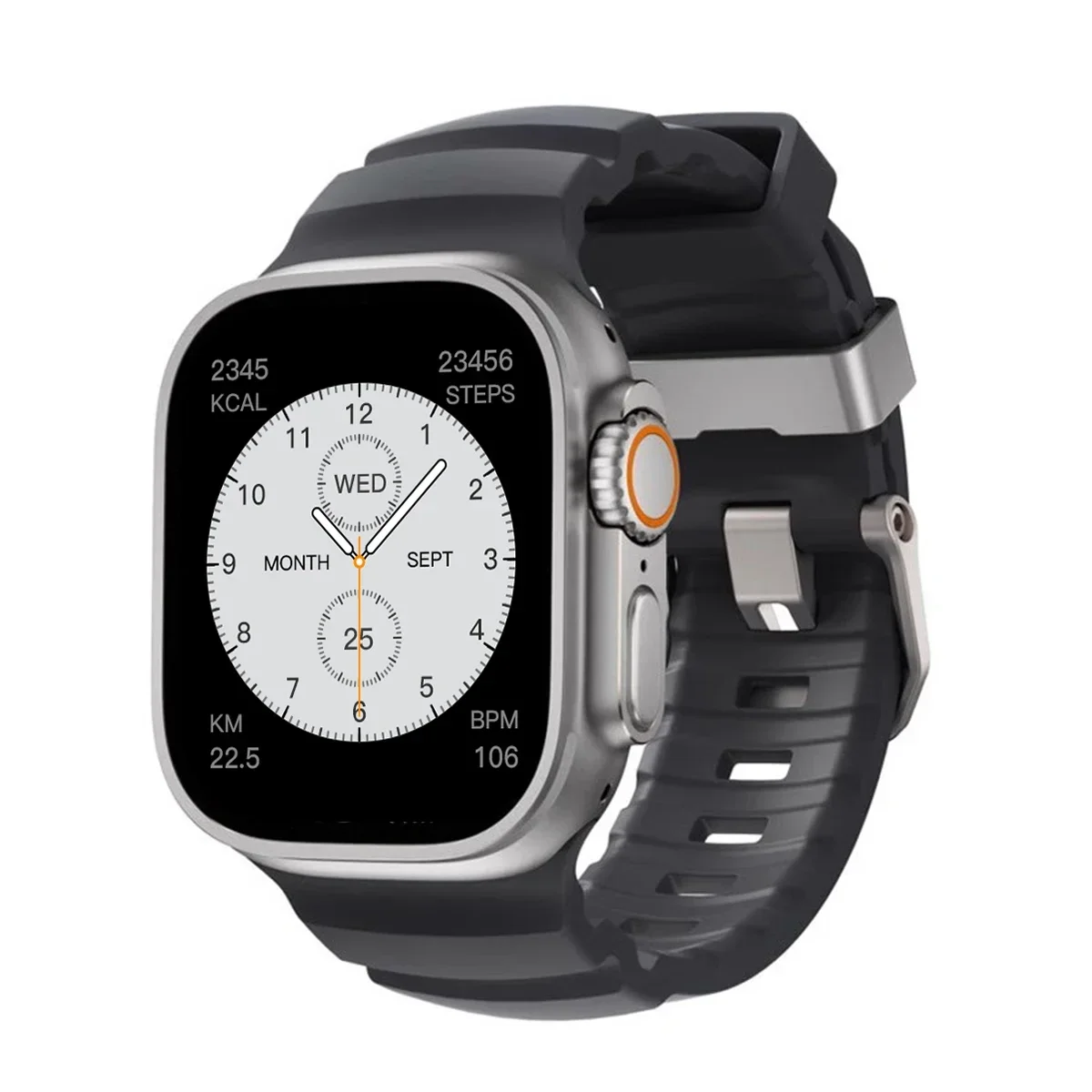 Correa deportiva de silicona para Apple Watch Ultra 2 10 9 8 7 6 SE 5 4, pulsera de Metal de titanio para iWatch 42mm 44mm 45mm 46mm 49mm: Negro carbón / 18 mm