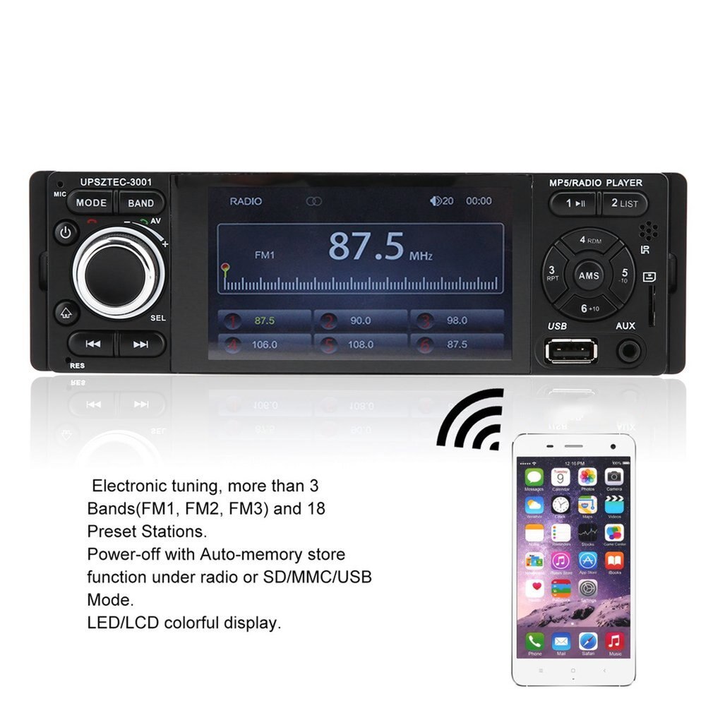 Car MP5 Player - 4.3 Inch HD LCD Screen - FM Radio Receiver - USB - Wireless Remote - Black
