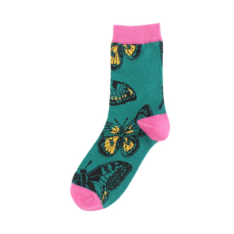 Harajuku Happy Socks para mujer divertidos dibujos animados Rana perro Concha ballena mariposa patrón transpirable calcetines de algodón para mujer: 4