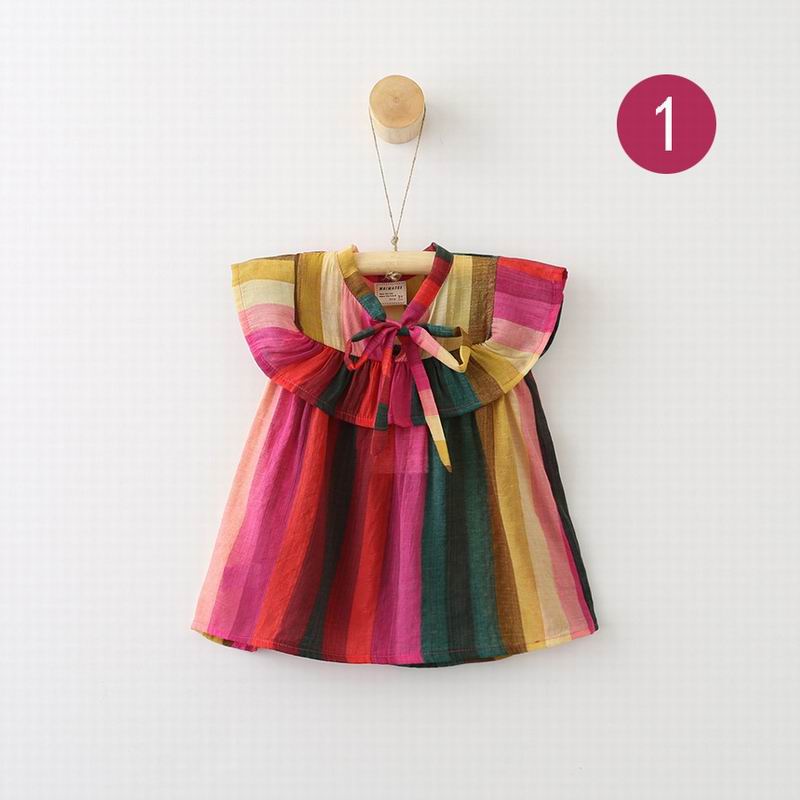 Zomer Meisje Shirts Kleurrijke Streep Chiffon Flare Mouw Mode Blouse Kinderkleding 3-7Y E0328