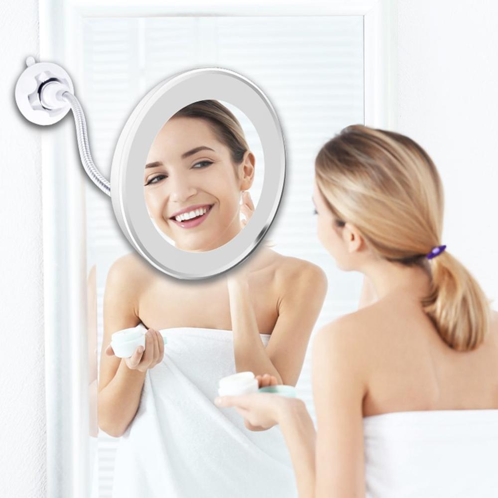 Fleksibelt led spejl makeup spejl med varmt led lys forfængelighed spejle 10x forstørrelses spejle lys rotere suge badeværelse spejl
