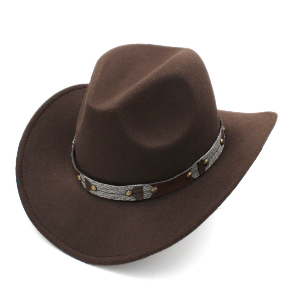 Mistdawn-Sombrero de vaquero occidental clásico Retro Unisex, gorra de ala ancha con banda de cuero, tamaño 56-58cm