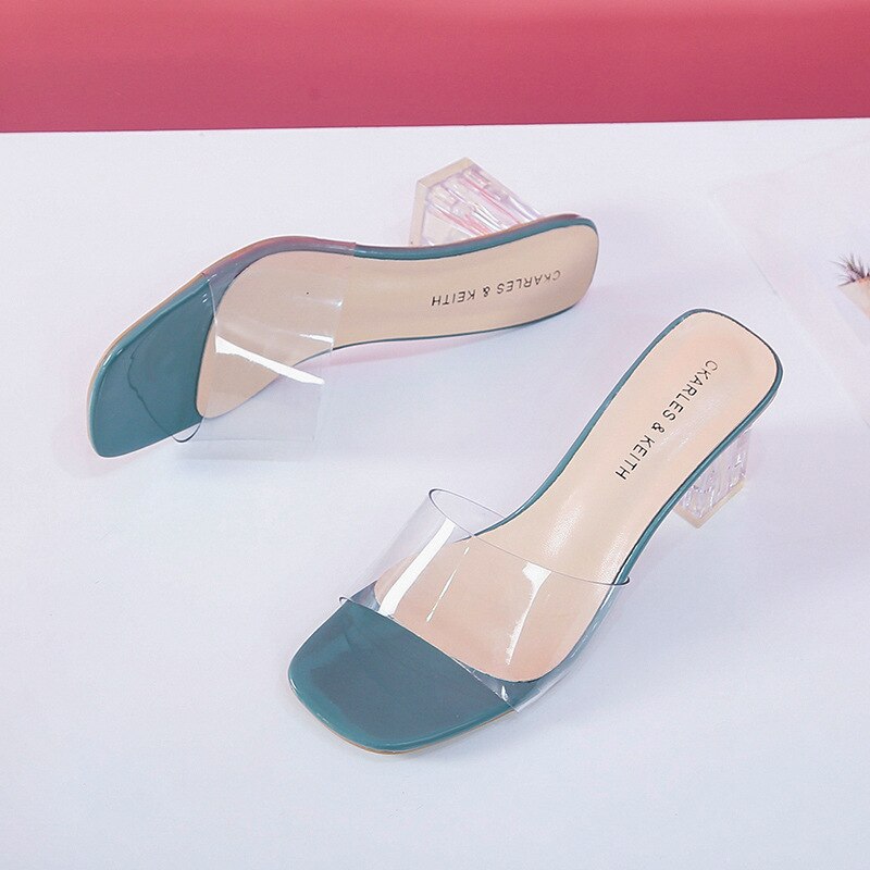 Women Sandals Shoes Celebrity Wearing Simple Style PVC Clear Strappy Buckle High Heels Woman Transparent Heels Yellow: blue 5.5cm / 35