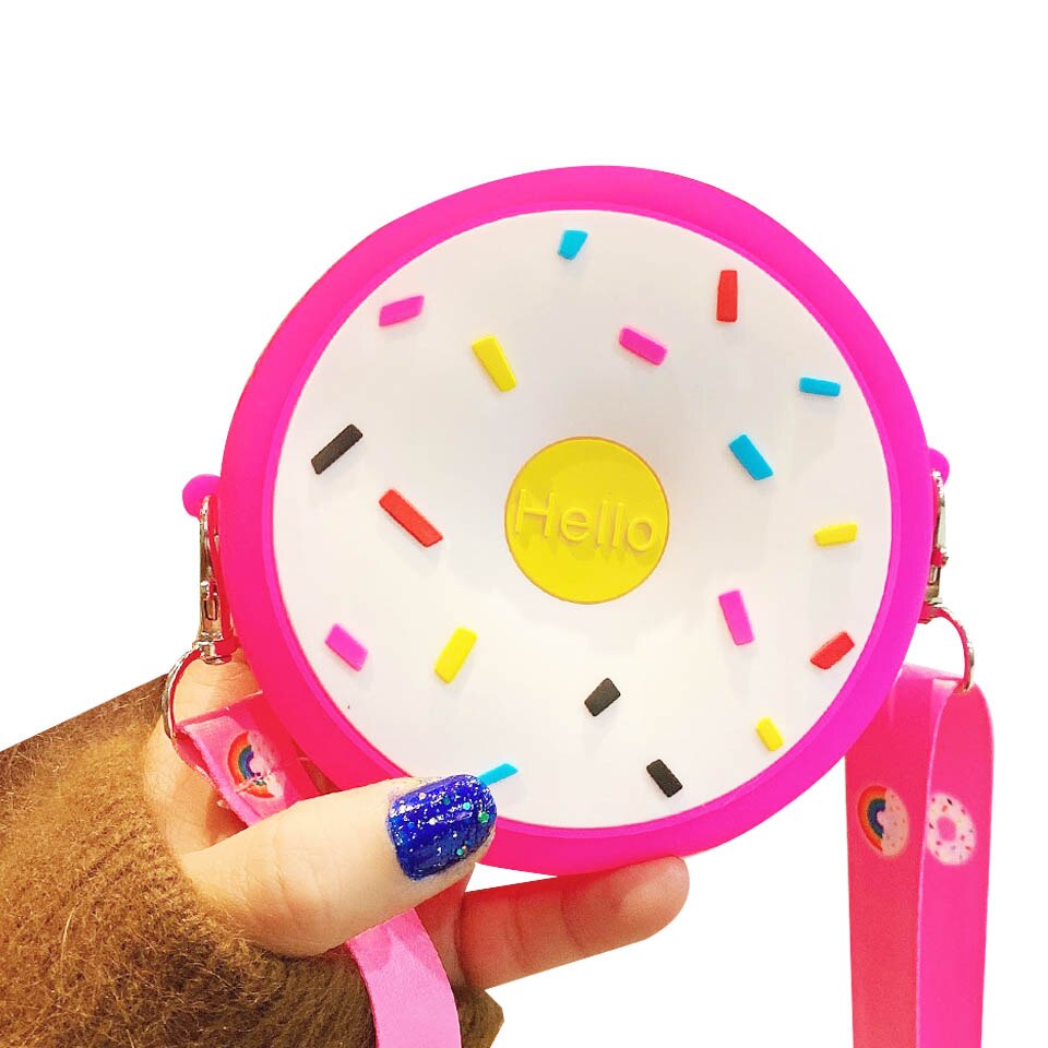 Silicone arco-íris redondo crossbody moeda saco criança menina crianças bolsa de ombro alça ajustável férias viagem bolso pacote: 2