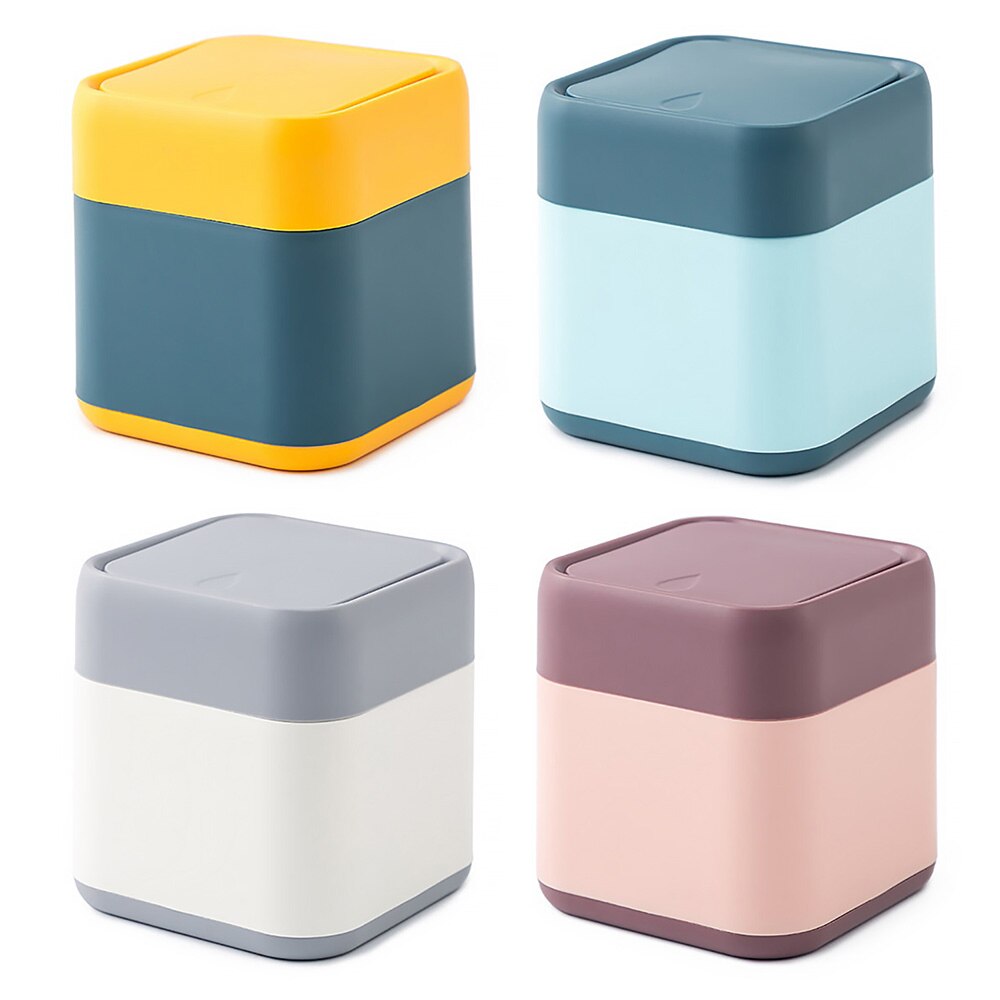 Papelera para escritorio multifuncional, Cubo de almacenamiento con cubierta para oficina, hogar, escritorio, Mini papelera
