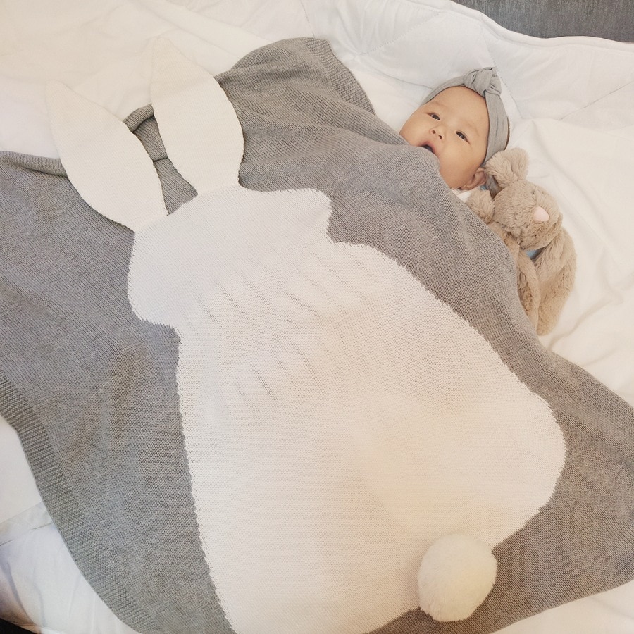Manta de bebé para niña, manta tejida para morder, manta suave para bebé, sofá, cuna, edredón, manta para bebé para invierno y otoño: Gris