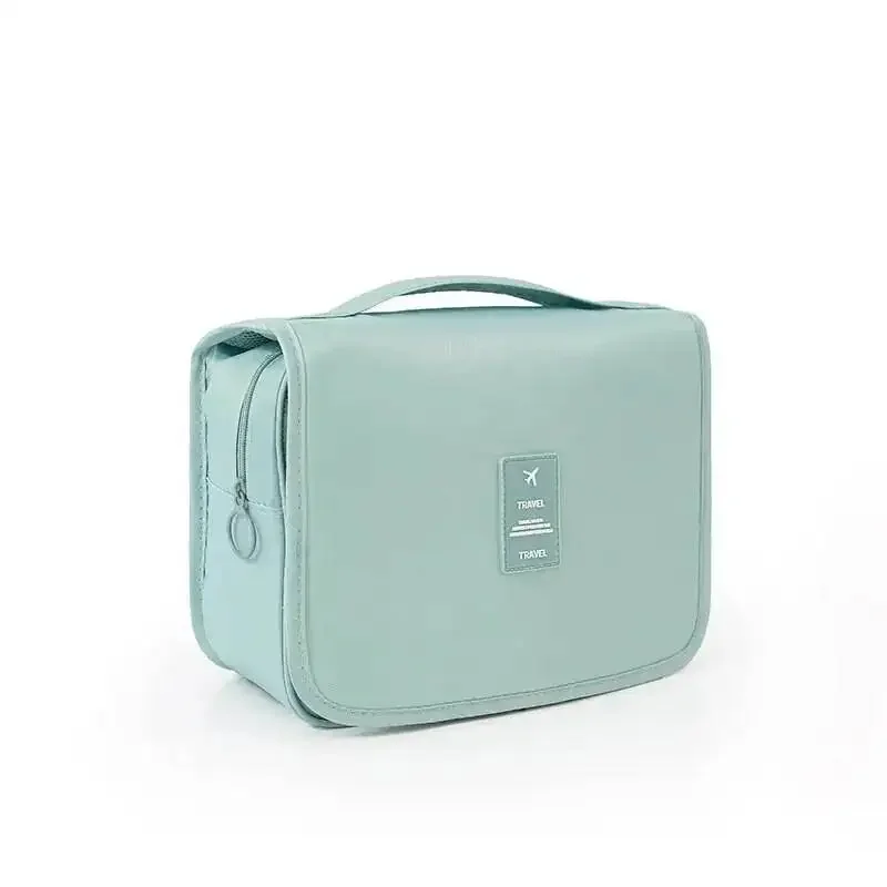 Bärbar rese-necessär, vattentät hängande förvaringsväska, nätfickor med krok, kosmetiska väska, resetillbehör, sminkväskor