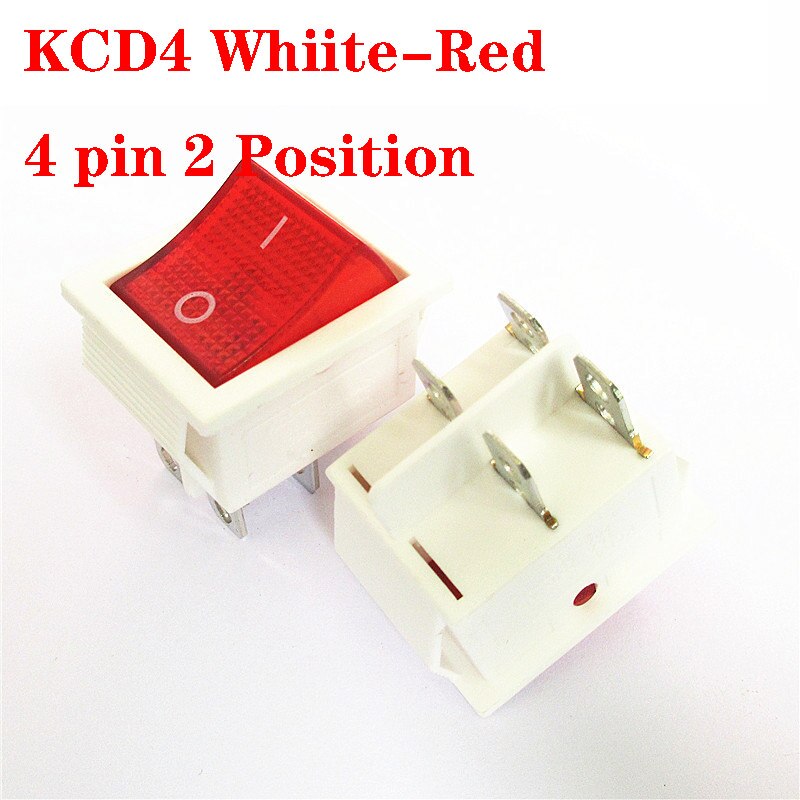 10PCS KCD4 Rocker Switch ON-OFF 2 Position 4 pin / 6 pin Electrical equipment With Light Power Switch 16A 250VAC/ 20A 125VAC: White-Red 4 Pin