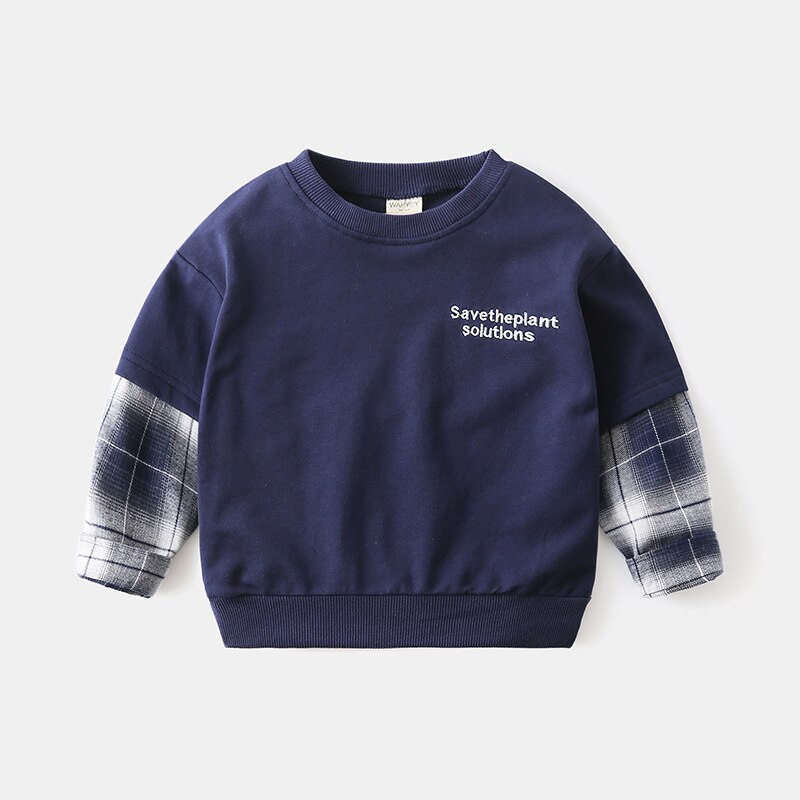 Mudkingdom Jungen Sweatshirts Rippen Klar Crewneck Baumwolle Langarm Tops Frühling und Herbst Tropfen Schulter Kid Kleidung: Navy Blue / 5T