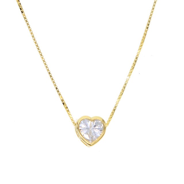 Single Stone Solitaire Cz Cubic Zirconia Delicate Dainty Box Chain 925 Sterling Silver Bezel Heart Single Stone Star Necklace: gold heart