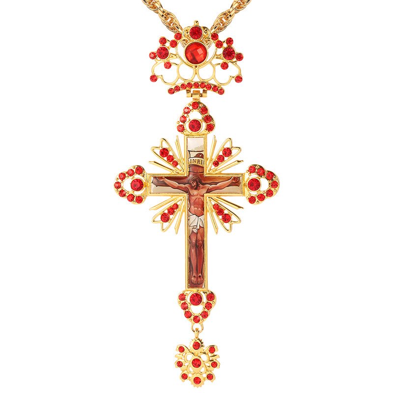 Gold Pectoral Cross russian greece crucifix religious necklace icon Byzantine Art and Orthodox Tradition holy cross priests: xl1479