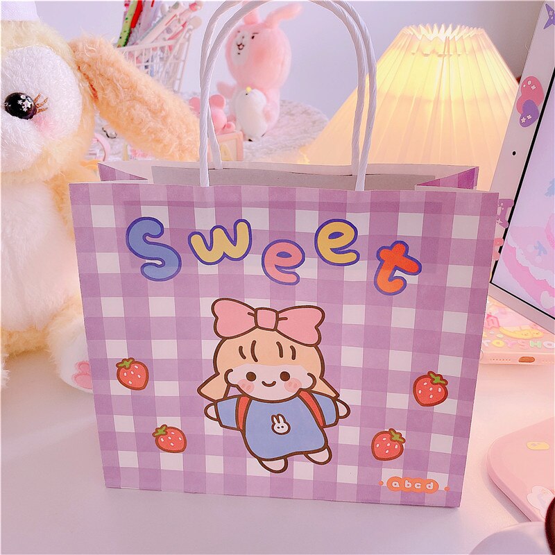 3pcs/lot Grid girl Bags Kraft Packaging Handle Paper Storage Bag for Wedding Candy Favor Bag With Handle Bag