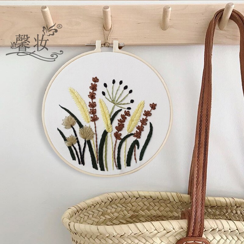 DIY Stamped Embroidery Starter Kit with Flowers Plants Pattern Embroidery Cloth Color Threads Tools Kit