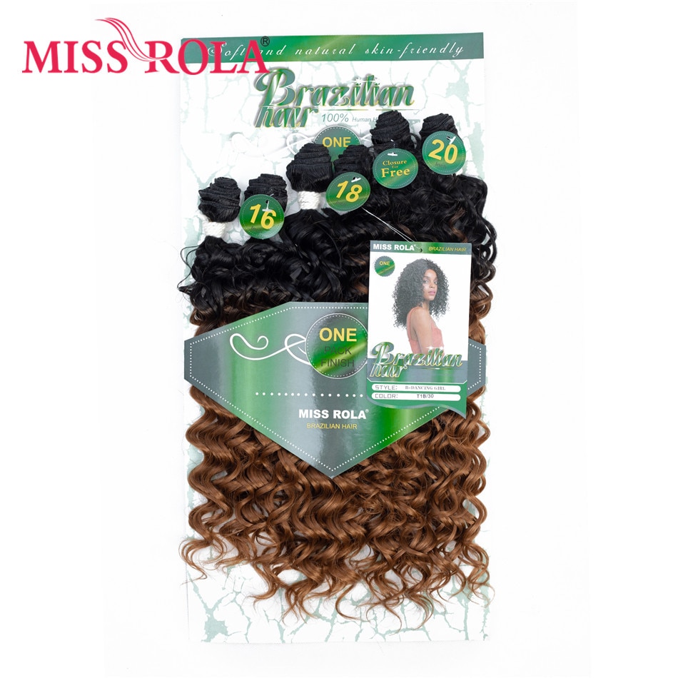 Miss Rola Synthetisch Krullend Haar Extensions Ombre Gekleurde Haar Weven Bundels 16-20 inch 6 stks/pak 200g T1B/30 Met Gratis Sluiting