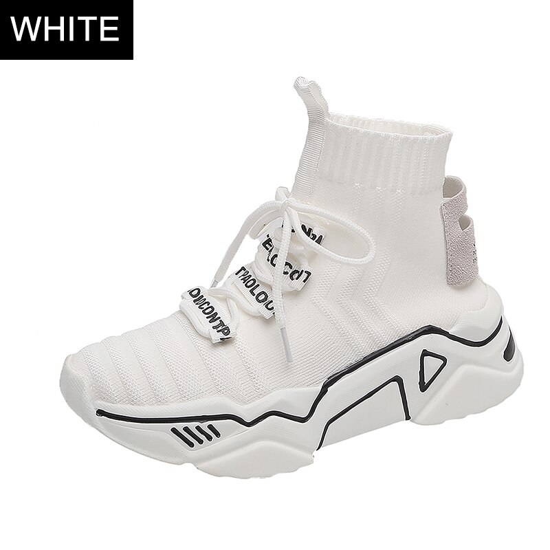 QGK Casual Shoes Women High Top Breathable Sneakers Autumn Summer Mesh Shoes Walking Lightweight Movement Sneakers: White / 36