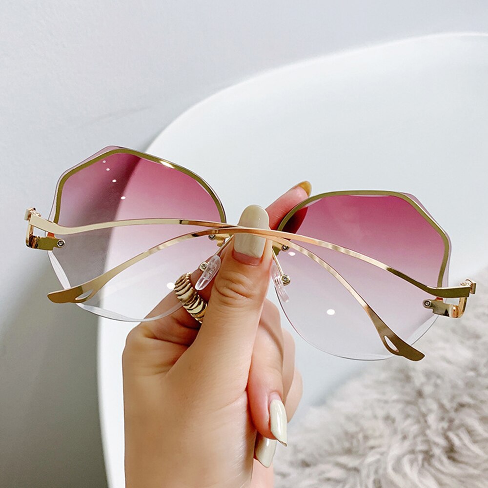 Gradient Eyeglasses Women Frameless Cut Trimmed Lens Metal Curved Women'S Sunglasses Decorative Glasses Eyewear