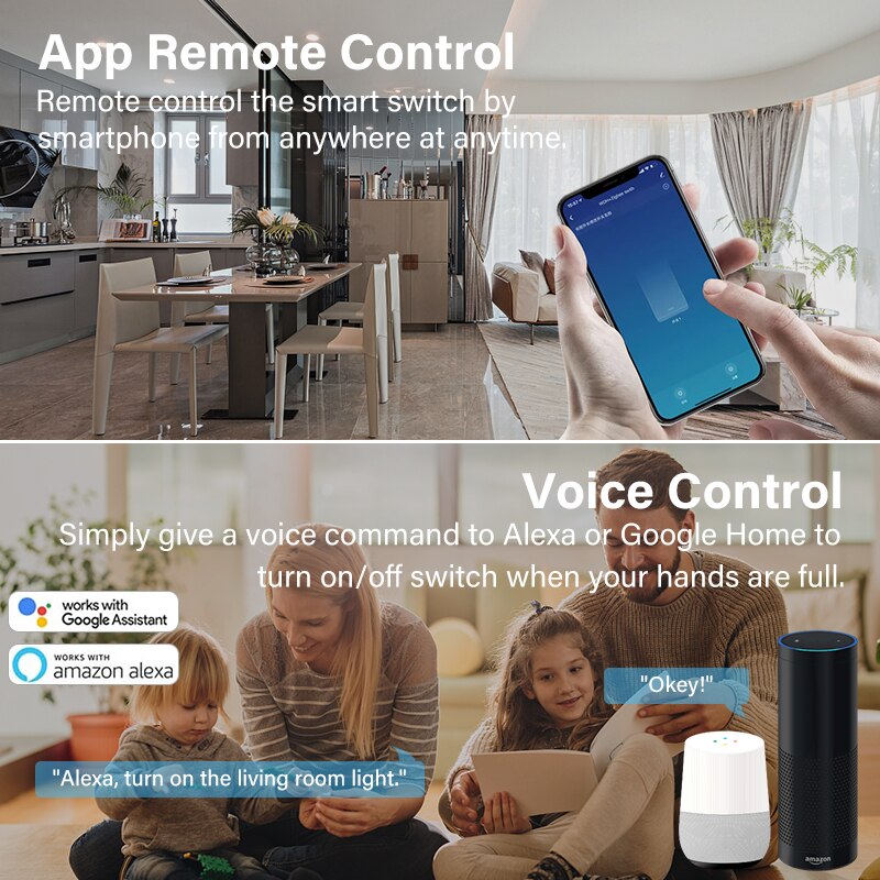 Aubess-interruptor inteligente con WiFi para el hogar, dispositivo Universal con Control remoto inalámbrico, funciona con la aplicación Smart Life, Alexa, Google, Yandex, Alice