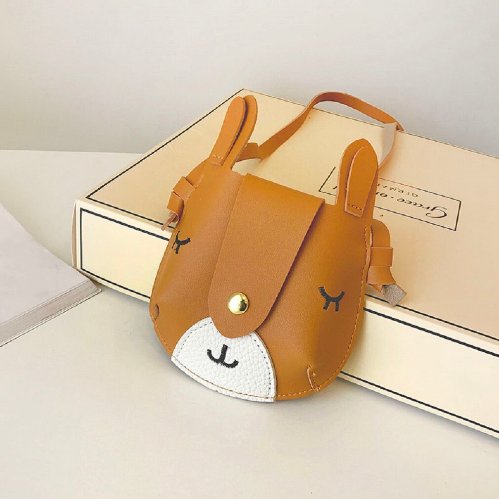 Schattige kindermeisjes mini crossbody tas konijn pu handtas kinder schoudertas mooie portemonnee houders munt portemonnees: Bruin