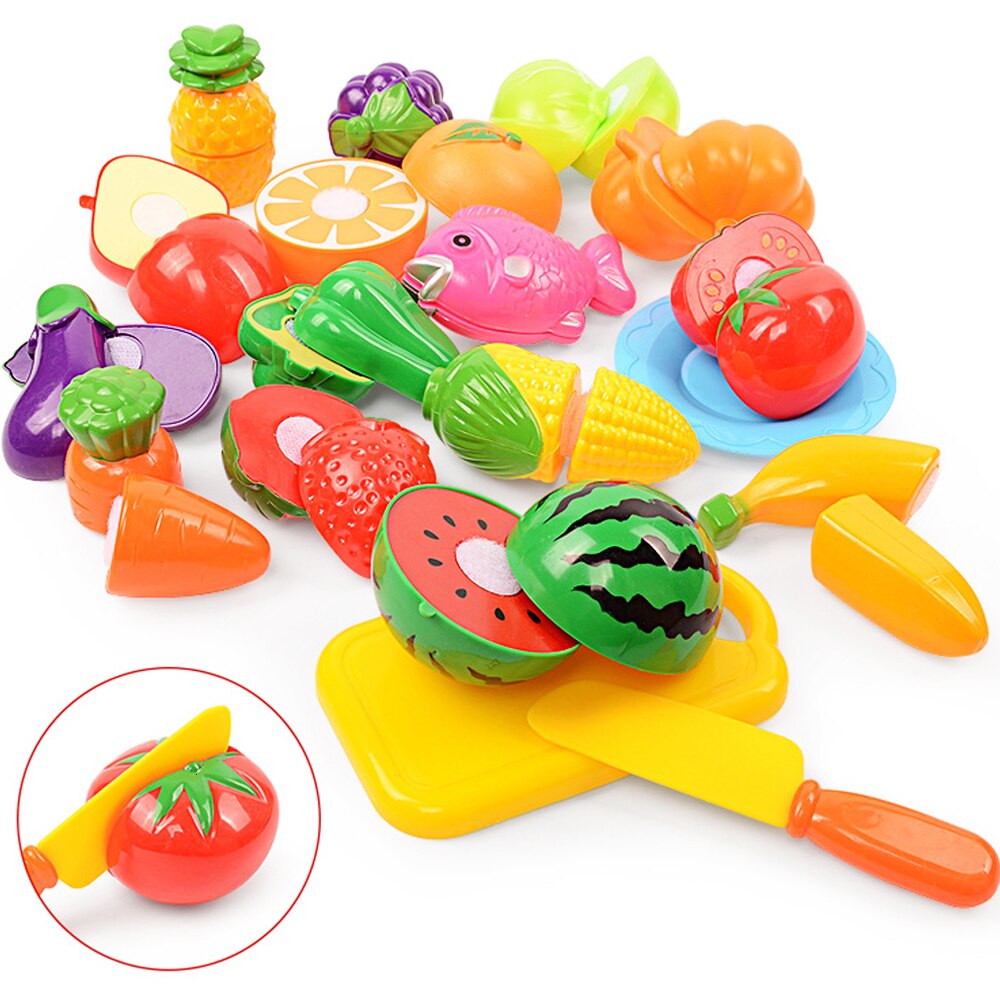 37pcs/lot Children Pretend Role Play House Toy Cutting Fruit Plastic Vegetables Food Kitchen Baby Classic Kids Educational Toys