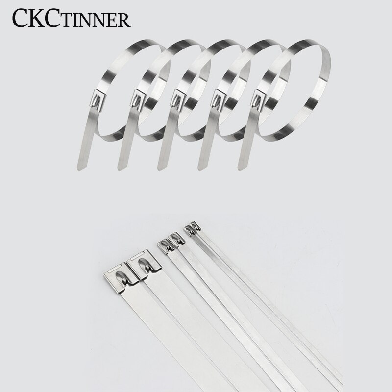 10Pcs 4.6Mm Rvs Metalen Kabelbinder Rits Zak Multifunctionele Locking 100/150/200/250/300/350/400/450 Zip Wrap Uitlaat
