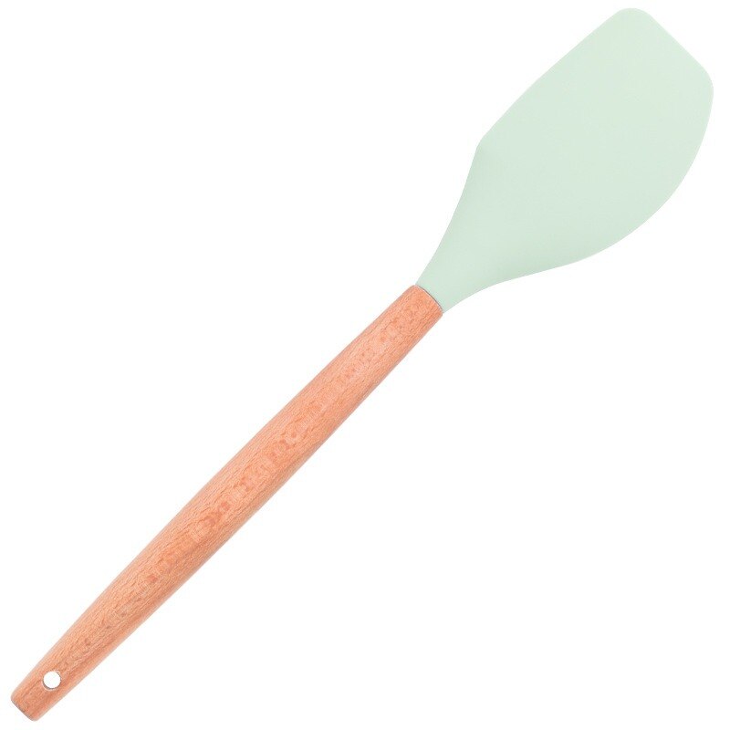 Green Silicone Utensils Kitchen Utensil Set with Multifunction Wooden Handle, Non-Stick Spatula, Ladle, Egg Shovel: 1Pc Scraper