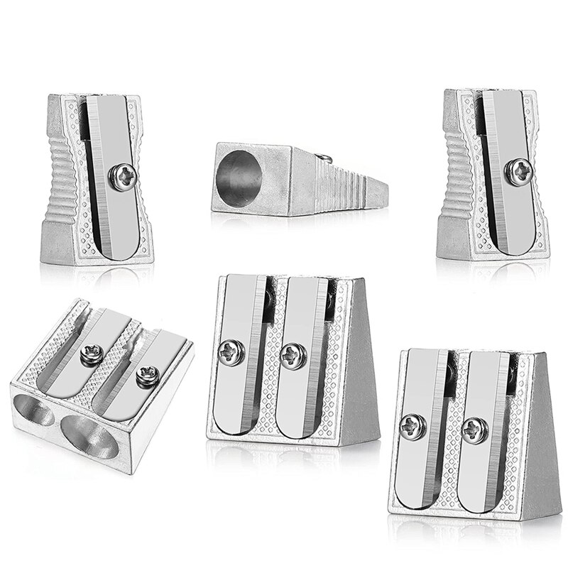 6 Pcs Metal Pencil Sharpeners, Single and Dual Hole Pencil Sharpeners Manual Art Sharpeners for Colored Pencils: Default Title