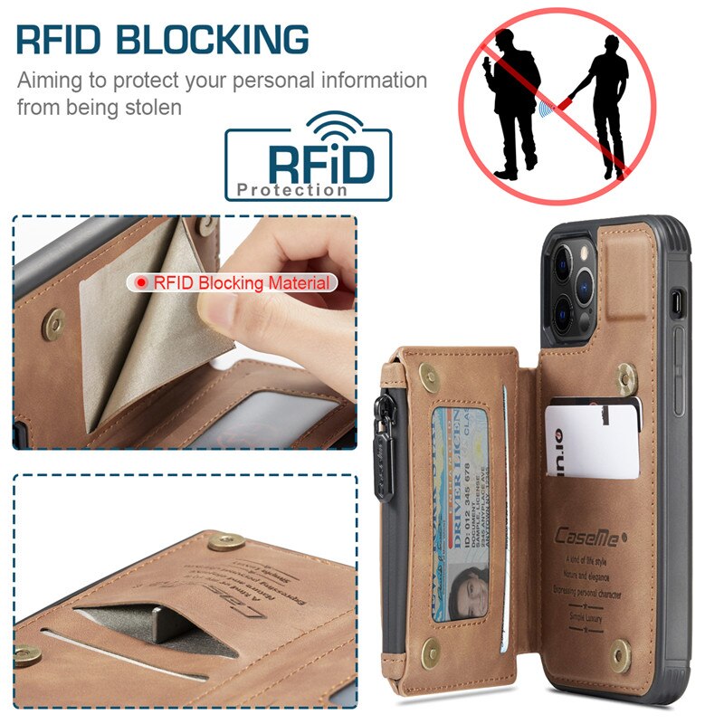 Reißverschluss Geldbörse Abdeckung für iPhone 11 Profi Max Leder Brieftasche fallen