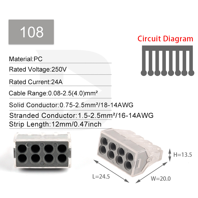 DIY GO 102/104/106/108 Universal Compact Wire Connectors Push-in Conductor Terminal Block 2/4/6/8 Pin Mini Fast Junction Box: MULTI