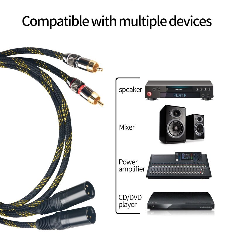 TODN HIFI Stereo RCA-kabel Stereo RCA-kabel Krachtige Premium Hi-Fi Audiokabel RCA naar XLR Interconnect-kabel