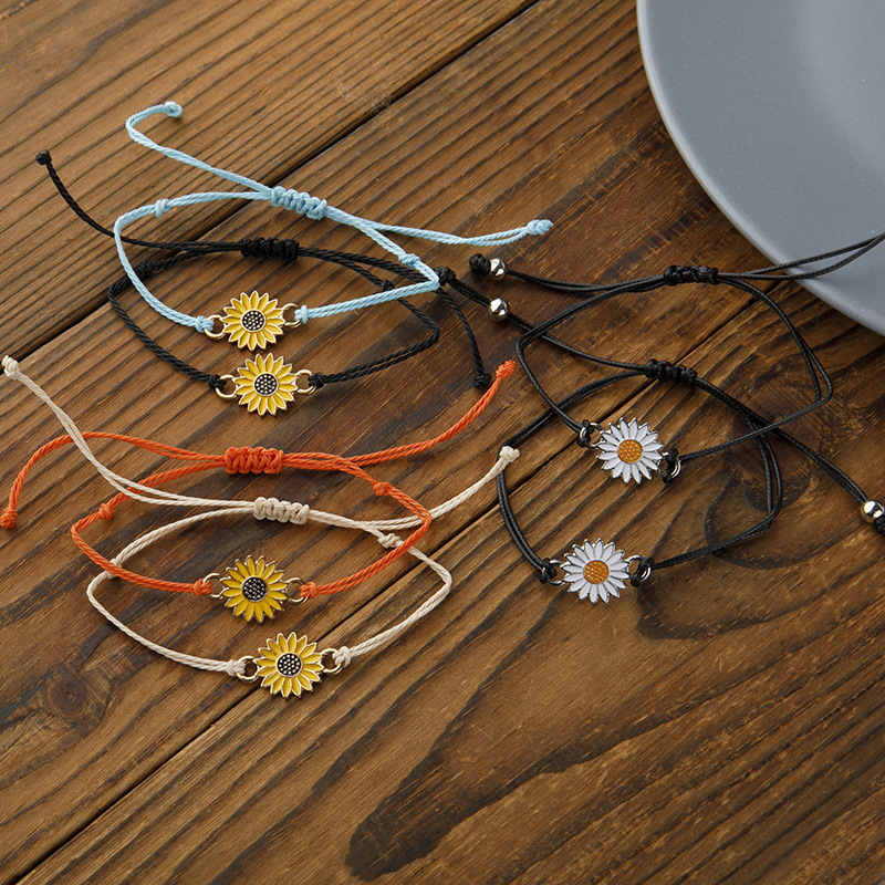2 stk solsikke armbånd daisy justerbart vævet armbånd damer armbånd vintage smykker par armbånd