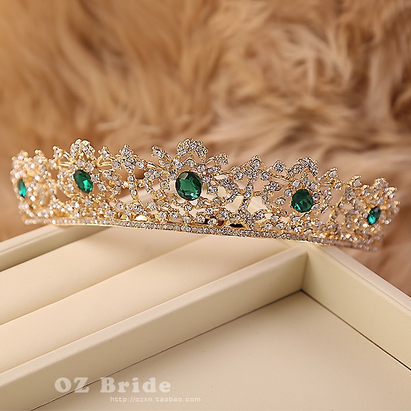 flaw green rhinestone golden crown bridal tiara female crown wedding hair accessories