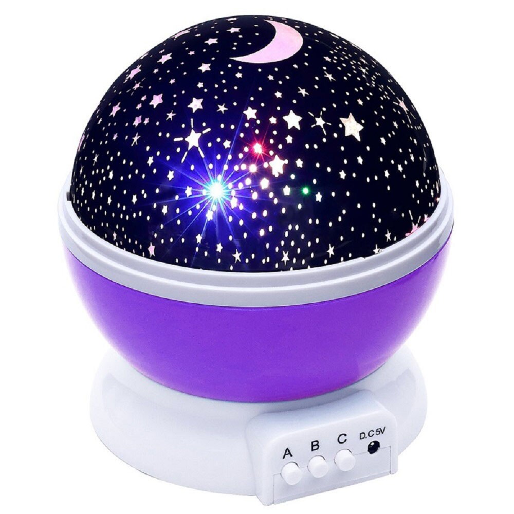 Novelty LED Rotating Star Projector Lighting Moon Starry Sky Children Baby Night Sleep Light Battery Emergency Projection Lamp: Purple 