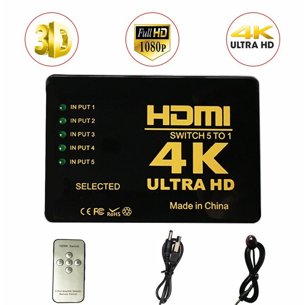 Ultra Hd 4K Hdmi-Compatibel Splitter 1X5 Poort 3D 4K * 2K Video Voor switch Switcher 1 Input 5 Uitgang Hub Met Ir Afstandsbediening