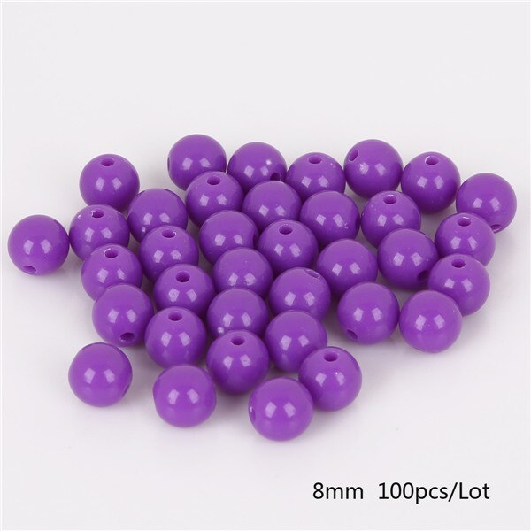 Dia . 8 mm hul ca. 1.8mm 100 stk diy perler skinnende plastik akryl løs afstandsstykke til gør det selv armbånd halskæde 20 farver: Mørke lilla