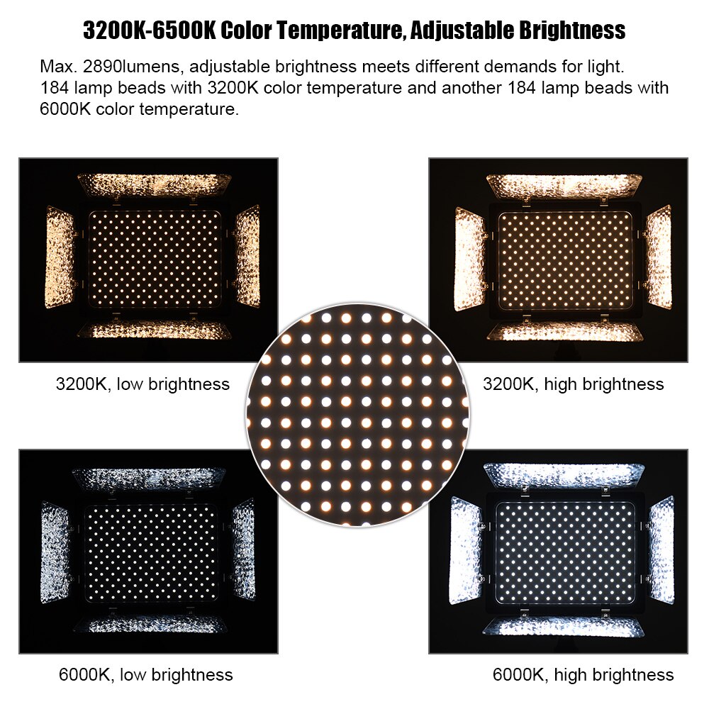 Andoer  w368- ii dobbelt farvetemperatur led videolys 3200k-6000k justerbar lysstyrke fotograferingslys 368 led panellys