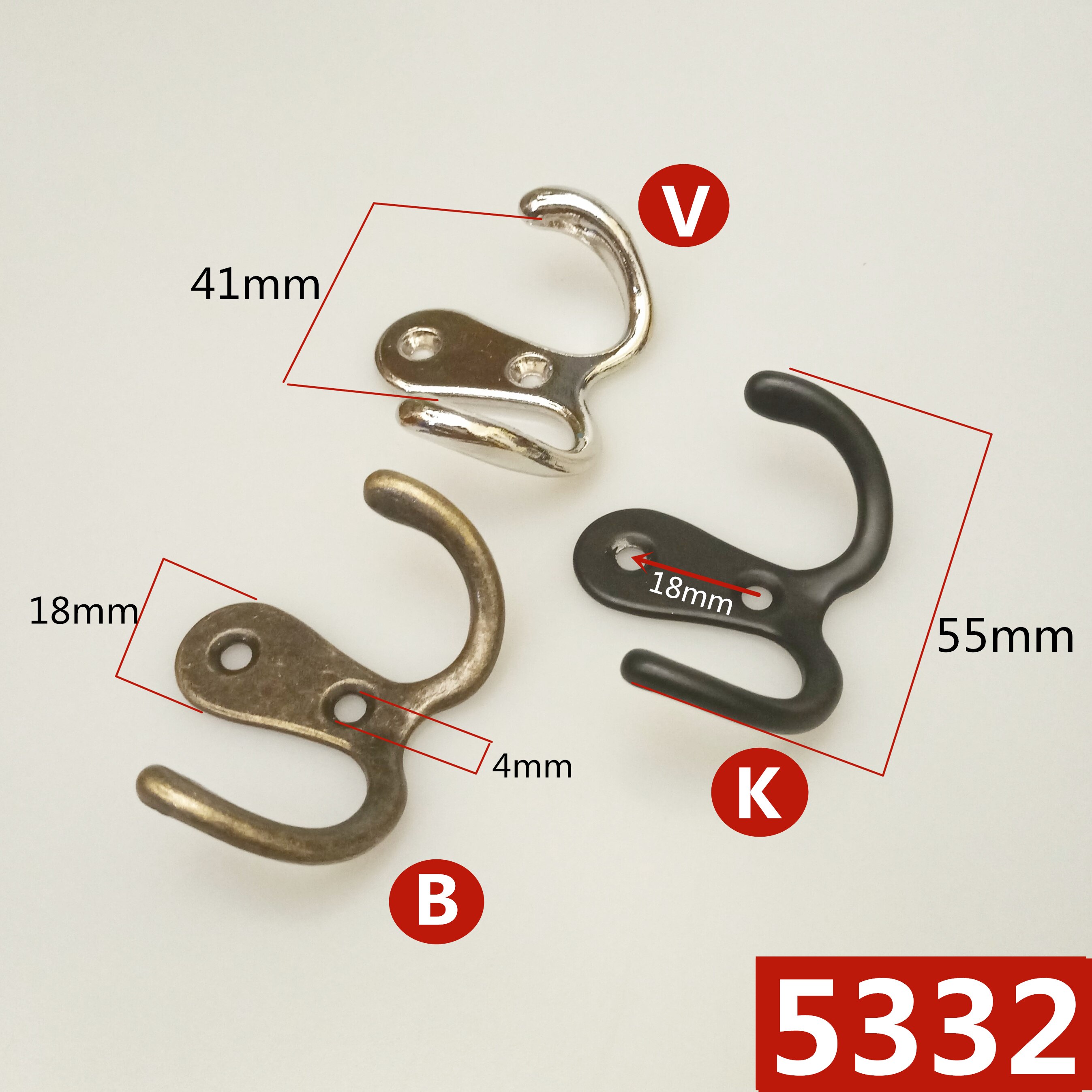 Colgadores individuales montados en la pared Estilo Vintage de bronce, 53mm, con forma de gancho, organizador de almacenamiento, gancho de montaje en la pared, 5 unidades/lote