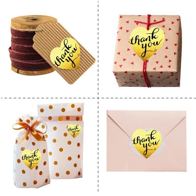 Golden Paper Label Stickers Gold Thank You Stickers Scrapbooking Handmade Business Packaging Seal Labels Stationery Sticker