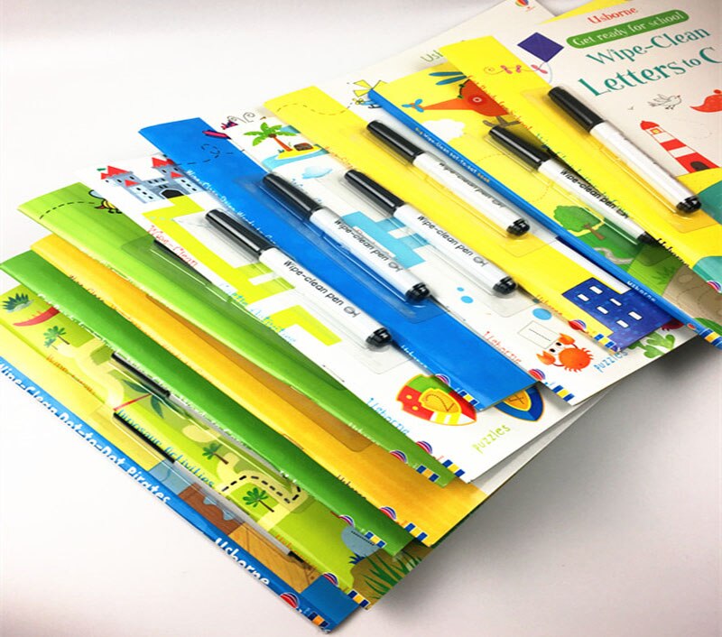 Children Wipe-Clean Reusable English Exercise Book with Pen Writing skills Number Words for Preschool Early Learning 21*27cm