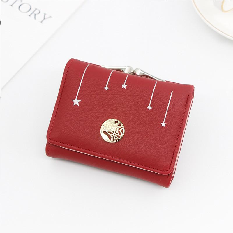 Kort damepung femtakket stjerneprintet lille møntpung kvindelig clutch mini læder kreditkortholder: Rød