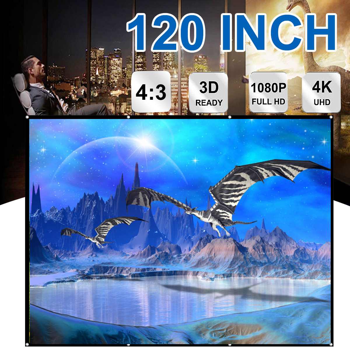 60/72/84/100/120 Inch 4:3 Projector Screen Doek Hd Opvouwbare Anti-kreuk Proyectores Projectie Films scherm Voor Home Theater