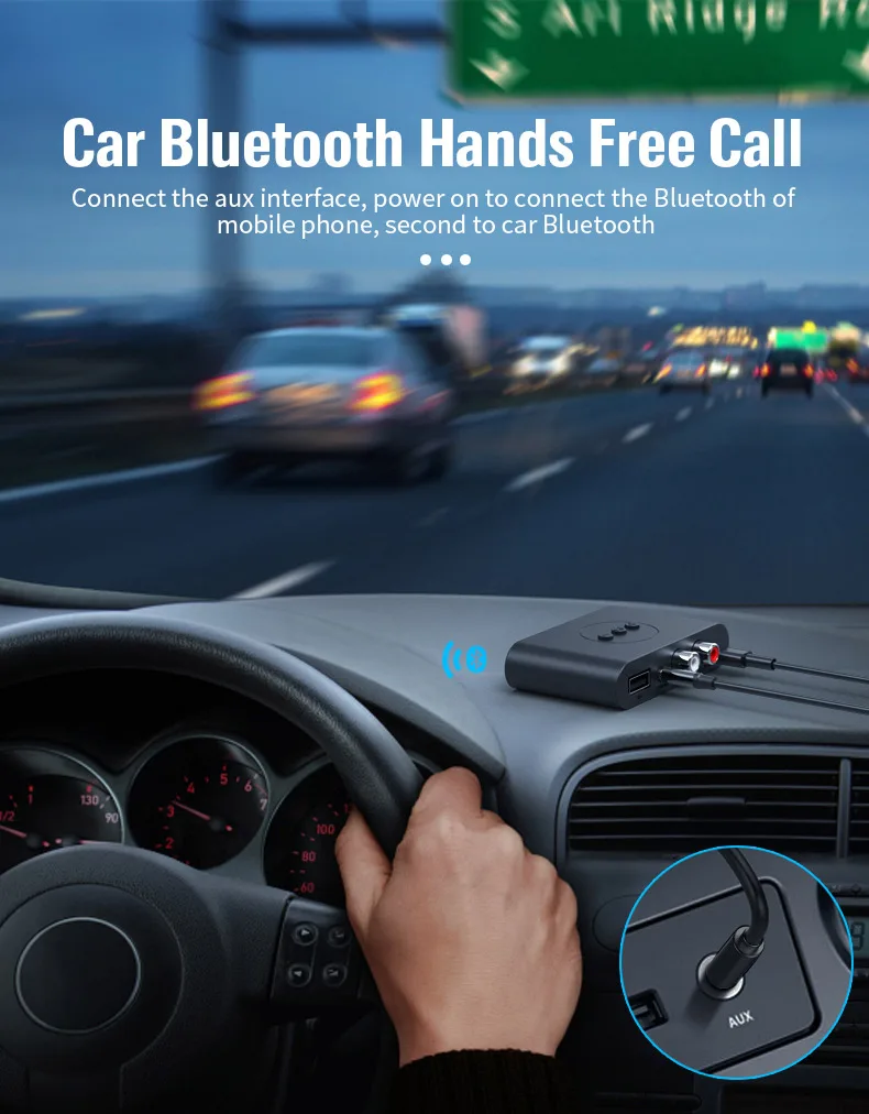 Receptor de Audio Bluetooth 5,0, disco U RCA, 3,5mm, 3,5 conector auxiliar, adaptador inalámbrico de música estéreo con micrófono para Kit de coche, amplificador de altavoz