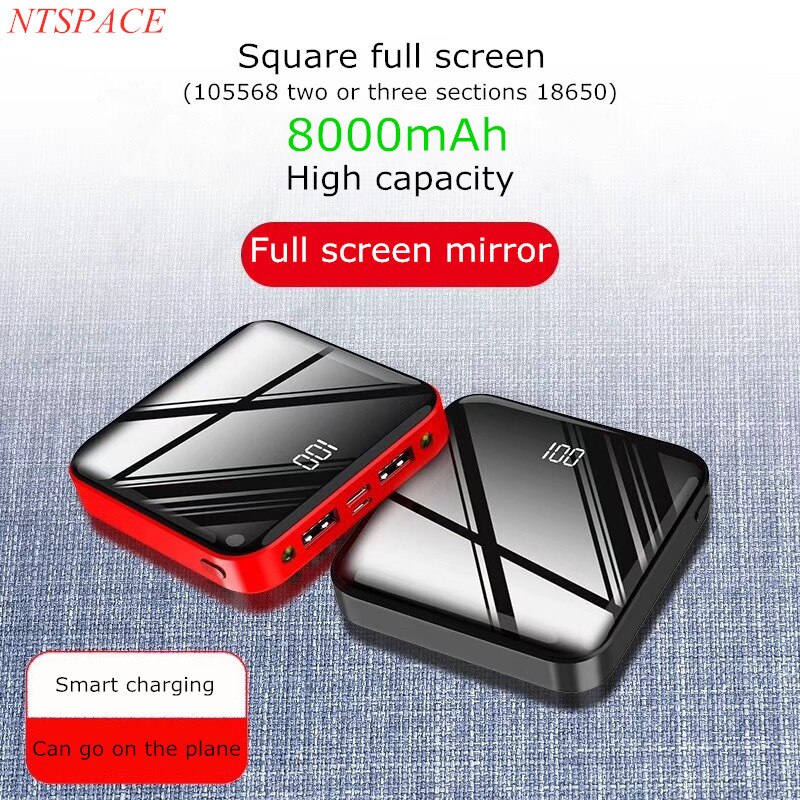 Mini cargador de batería externo para iPhone/Samsung, luz LED, pantalla completa, Monitor LCD, 8000mAh, USB dual, portátil, funda de Banco de energía