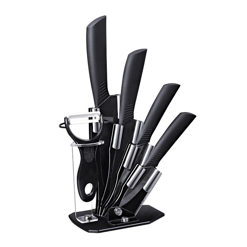 6 Pieces Kitchen Knives Set with Block,Kitchen Ceramic Knife Set with Handle Kitchen Knives Cooking Tools(Black): Default Title